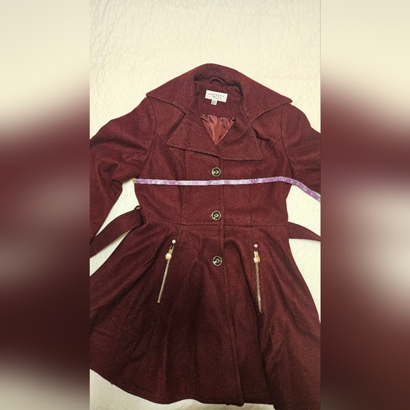 Laundry By Shelli Segal Deep Red Belted Wool Blend Peplum Coat - Picture 10 of 13